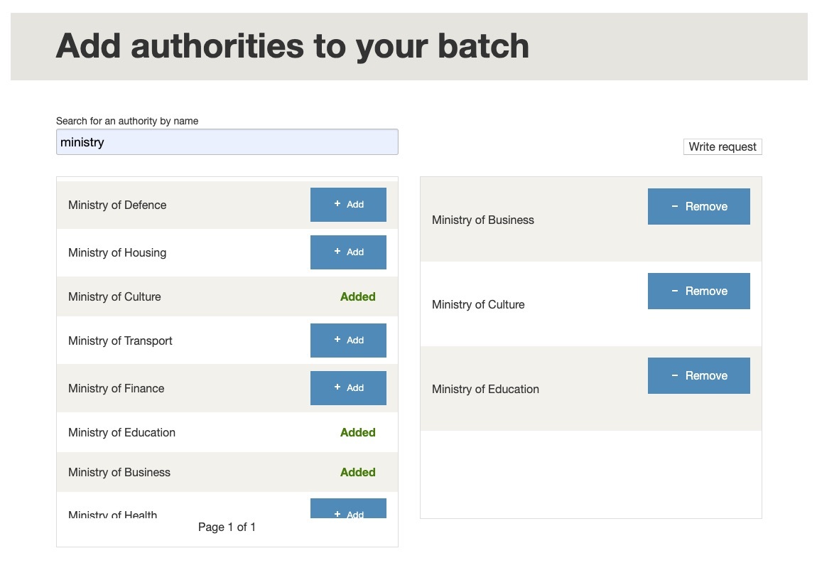Select authorities for a batch